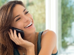 make-up, Telephone, smiling, Women