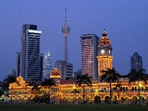 Malaysia, light, Kuala Lumpur, buildings