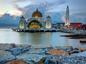 Malaysia, rocks, sea, mosque
