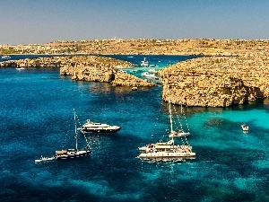 Malta, rocks, sea, Yachts
