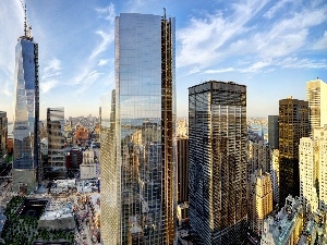 Jork, Manhattan, town, skyscrapers, New, clouds, panorama