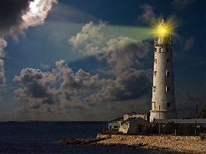 sun, maritime, flash, ligh, clouds, sea, luminosity, Lighthouse