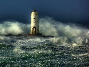 maritime, Lighthouse, rough, sea