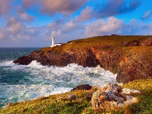 maritime, Lighthouse, sea, rocks