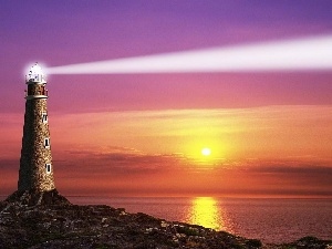 maritime, Lighthouse, west, sun