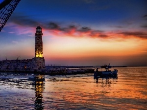 maritime, Lighthouse, west, sun