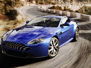Aston Martin V8 Vantage S, blue, winding, Way