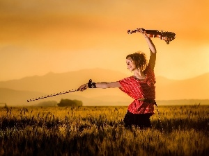 Meadow, violin, Lindsey, Mountains, Stirling
