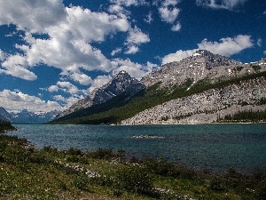 River, Meadow, Mountains