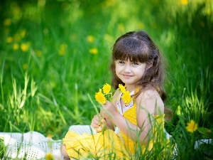 Meadow, flowers, smiling, girl