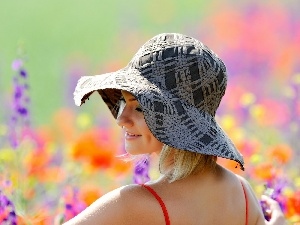 Meadow, Hat, smiling, Blonde