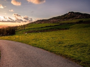 medows, Great Sunsets, Way, Mountains