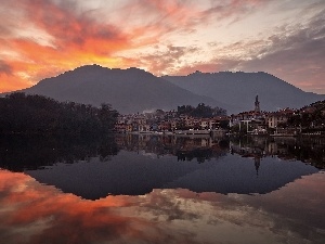 Mergozzo, lake, Town, west, Italy, sun