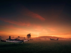 Microlight Aircraft, Fog, west, sun