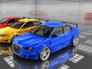 Mirror, reflections, Audi A4, TUNING