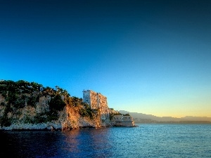 Monaco, sea, house, rocks