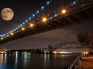moon, fullness, Bridges, River