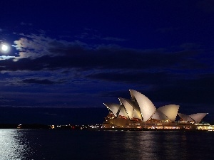 moon, Night, Australia, clouds, Sydney