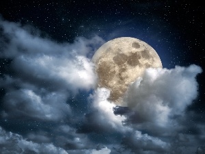 clouds, moon, Night