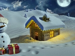 moon, Home, festive, Snowman