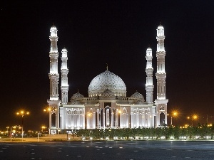 Floodlit, mosque, Astana