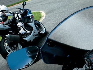 mirror, Motorcyclist, Motorbike