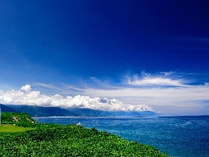 Mountains, Coast, Lighthouse, clouds, maritime