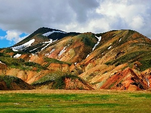 color, Mountains, clouds