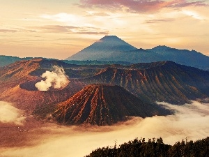 Mountains, indonesia, java, Fog, Island