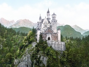 Mountains, woods, Castle, Germany, Neuschwanstein