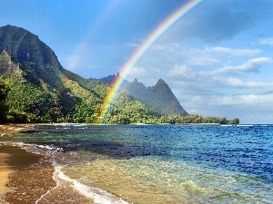 Mountains, sea, Great Rainbows