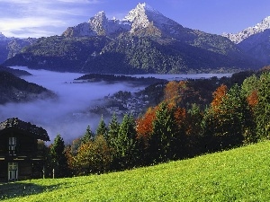 Mountains, Fog, Bavaria, Home, Germany