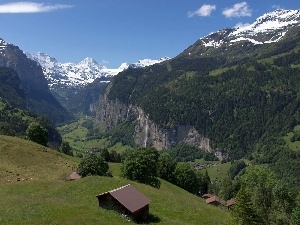 Mountains, viewes, Houses, trees