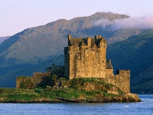 Island, mountains, Castle