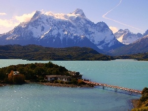 Island, Mountains, lake