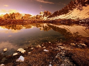 lake, Mountains, Stones