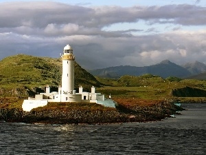 Mountains, sea, Lighthouse, maritime