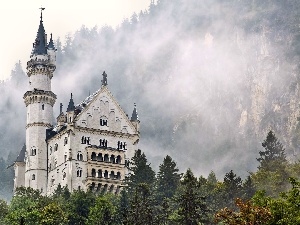 Mountains, clouds, Neuschwanstein Castle