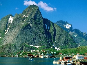 Mountains, Reine, Norway, Town