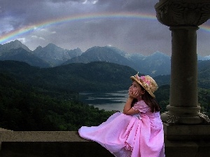 Mountains, Great Rainbows, girl
