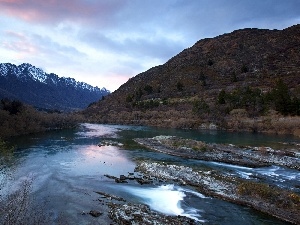 Mountains, Snowy, River, Bush