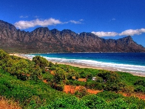 sea, Mountains, Kogel Bay, green, South Africa