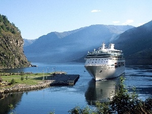 Mountains, Gulf, Ship, passenger