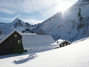 mountains, ##, winter, snow, Houses