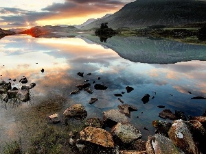 Stones, Mountains, lake