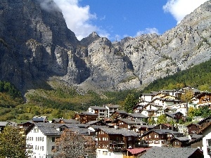 Mountains, Switzerland, Town, Leukerbad