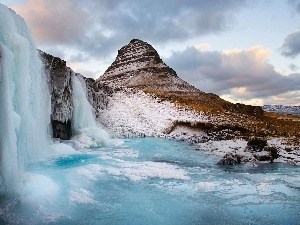 waterfall, Mountains, frozen