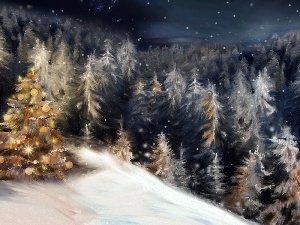 Mountains, christmas tree, Spruces, winter, forest