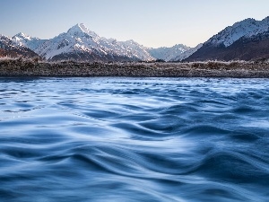 Mountains, Snowy, winter, New Zeland, water