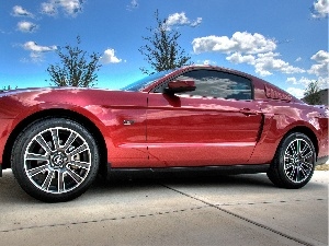 Sky, Mustang GT, square, Red, clouds, Ford